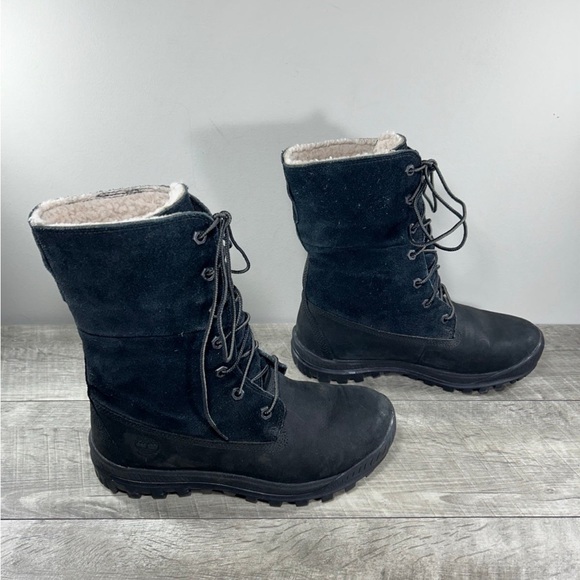Timberland A12Q3 Woodhaven Black Leather Riding Womens Waterproof Boots Size 8.5 - Picture 1 of 10